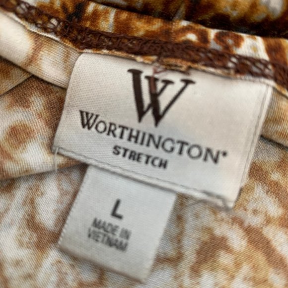 Worthington Stretch Brown Blouse Slit on Both Sides Belt Loops Large Cap Sleeve‎ - Picture 5 of 13